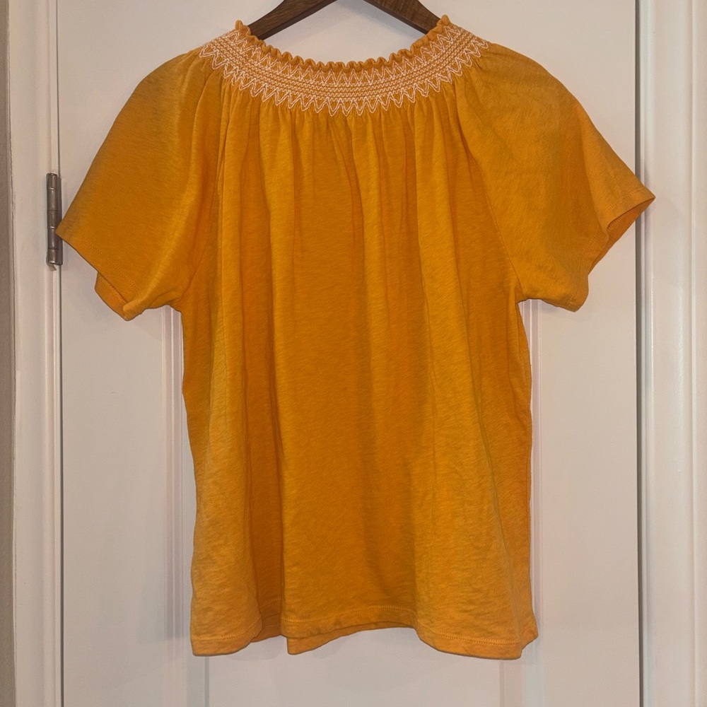 J. Crew Orange Smocked Short Sleeve Blouse - Picture 2 of 3